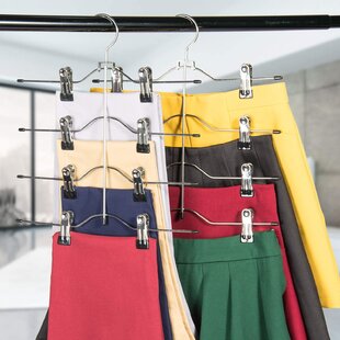 and More. Slacks Zober Space Saving 4 Tier Trouser Skirt Hanger Jeans Pants Set of 3 Multi Pants Hanger for Skirts Sturdy Luxurious Chrome with Non Slip Black Vinyl Clips