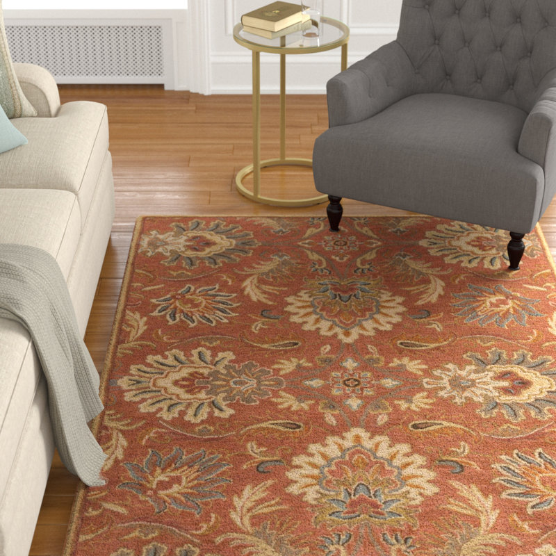 Birch Lane Aaron Floral Handmade Tufted Wool Burnt Orange Area Rug Reviews Wayfair
