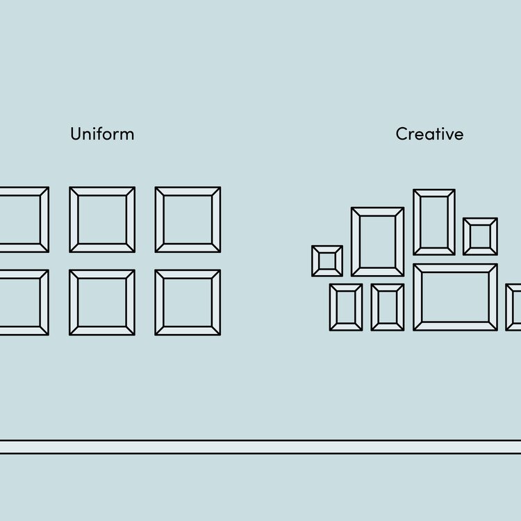 diagram depicting uniform and creative forms of gallery wall art