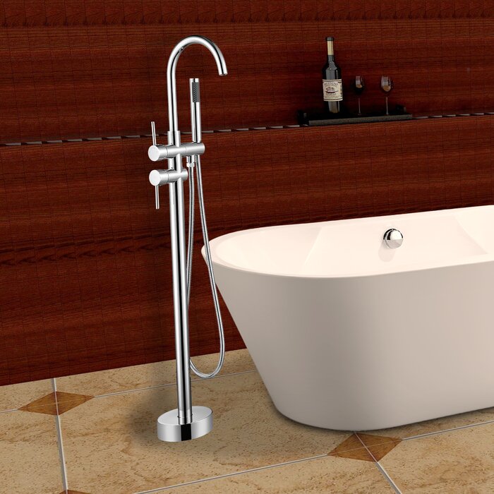 Single Handle Floor Mounted Tub Filler Trim With Hand Shower