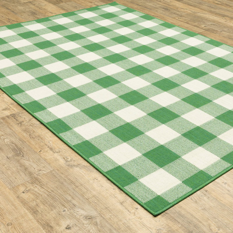 August Grove Leighty Plaid Green Ivory Indoor Outdoor Area Rug Reviews Wayfair