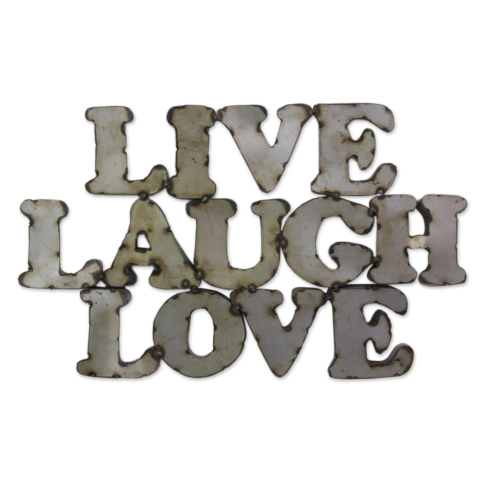 Novica Live Laugh Love Handmade Rustic Steel Wall Sign Wall Decor