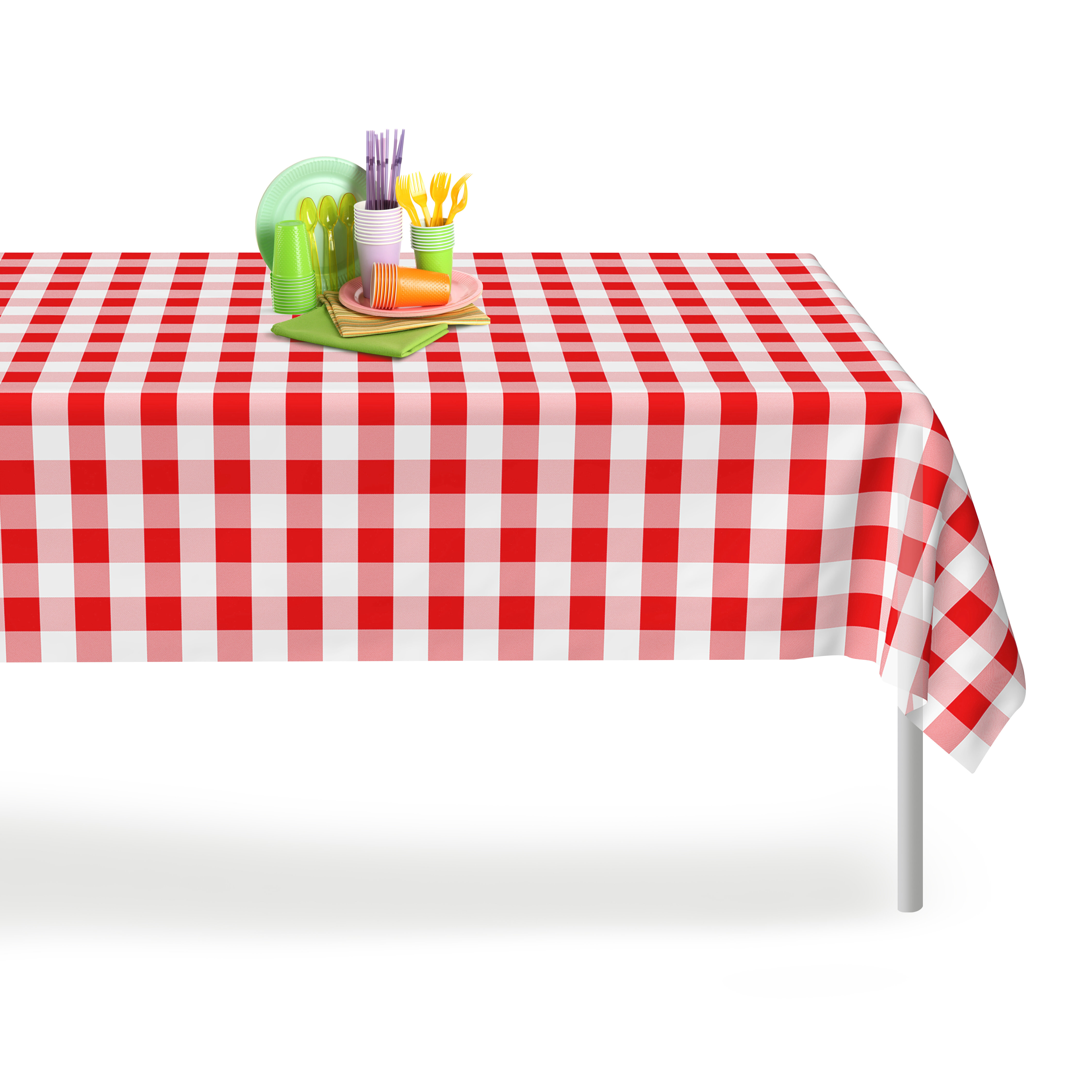 Decorative Rectangle Table Cover By Grandipity x 108 Inch Red Gingham Checkered 12 Pack Premium Disposable Plastic Picnic Tablecloth 54 Inch