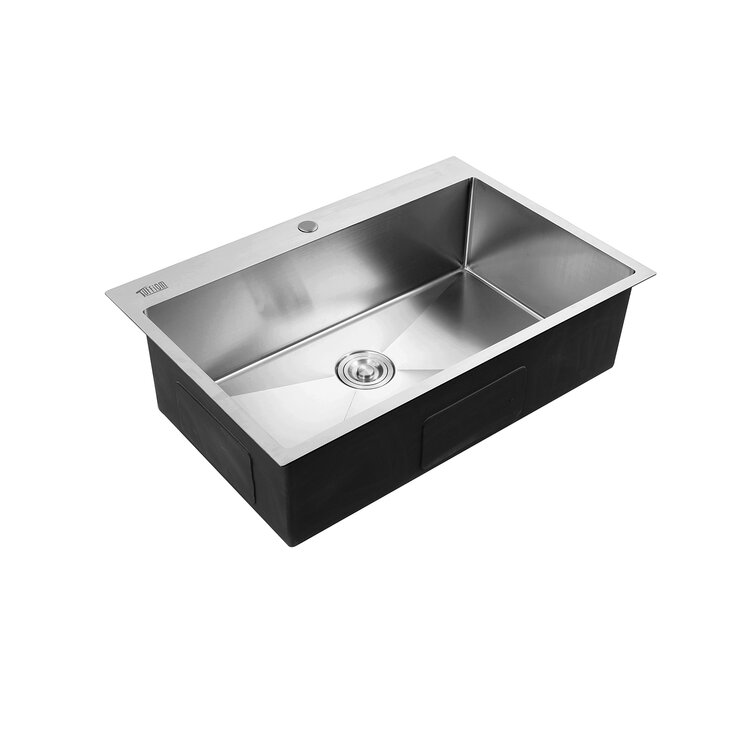 29.5" Commercial Kitchen Sink With Water Tube Container Stainless Steel Handmade