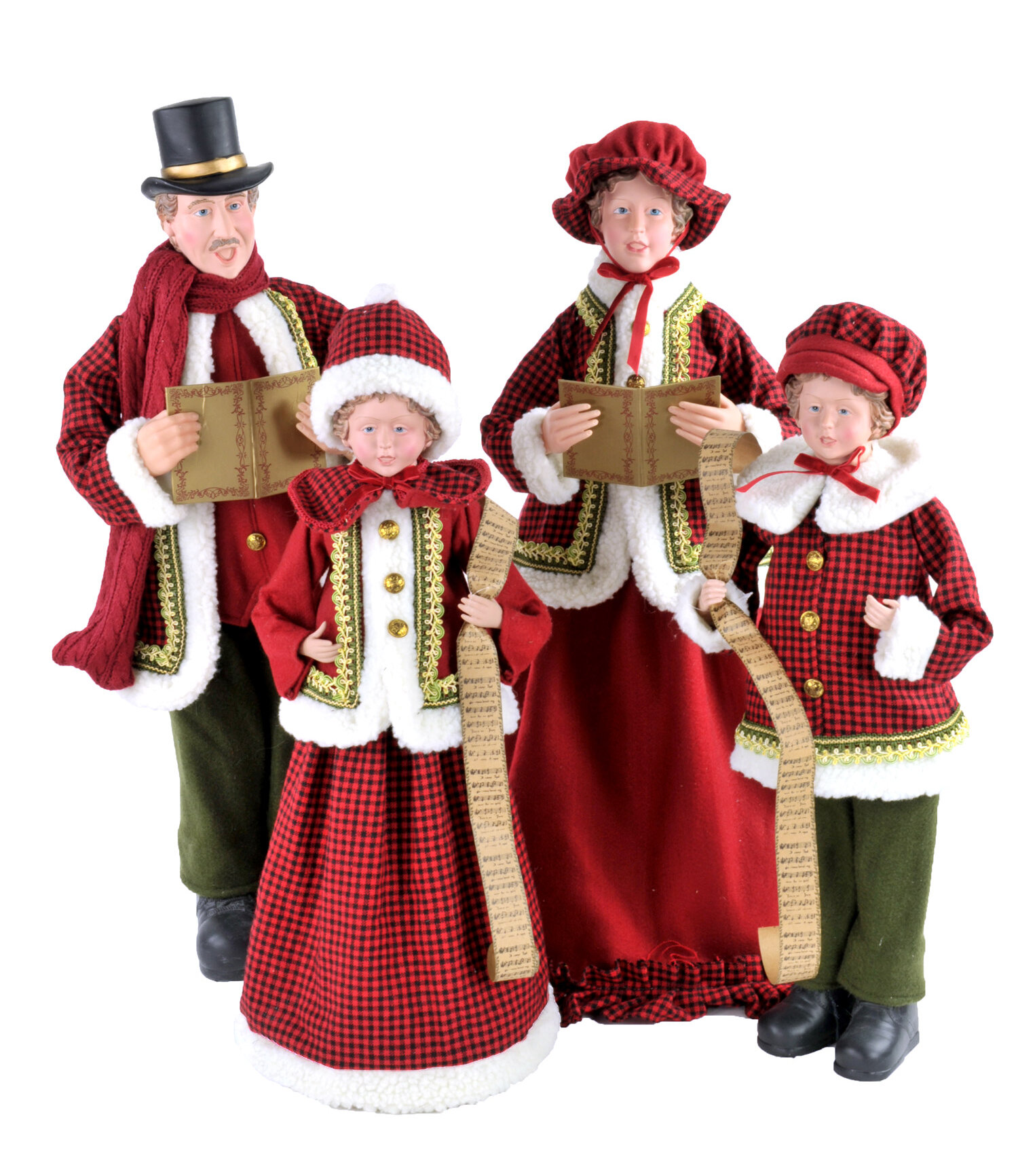 The Holiday Aisle® Fabric Plaid Caroler Family Set with Choir Books and ...