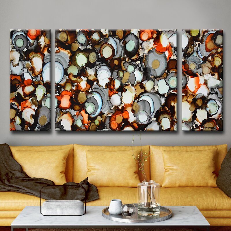 Copper Wall Decorations - 'Copper, Iron, Jade' - 3 Piece Wrapped Canvas Print