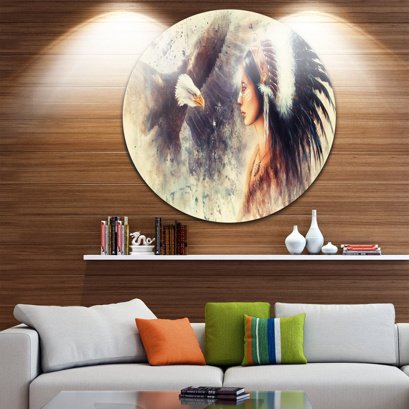Designart Indian Woman And Eagle Painting Print On Metal Wayfair