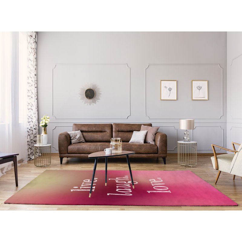 East Urban Home Multicolor Background Live Laugh Love Quote Poly Chenille Rug Wayfair