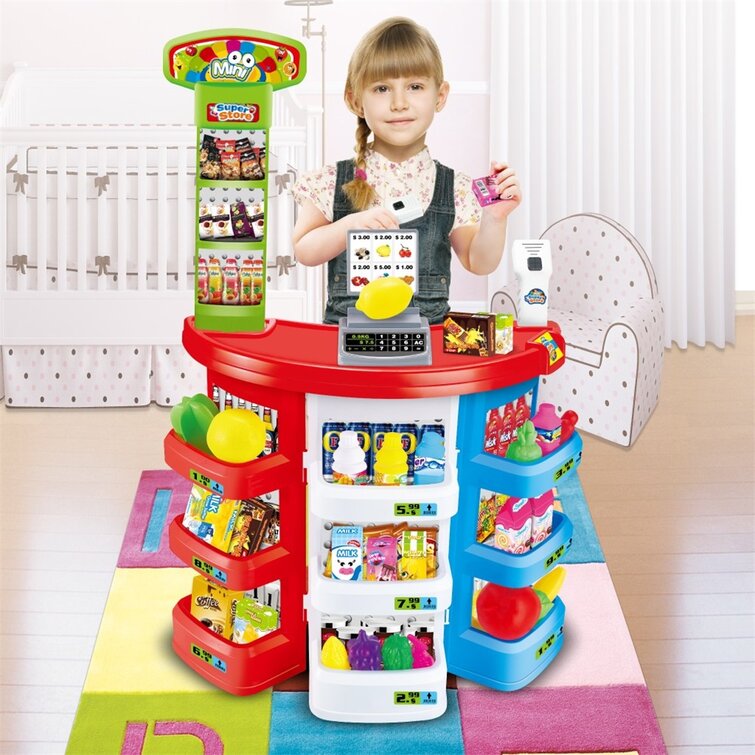 Shopping Grocery Play Store For Kids With Shopping Cart And Scanner Green