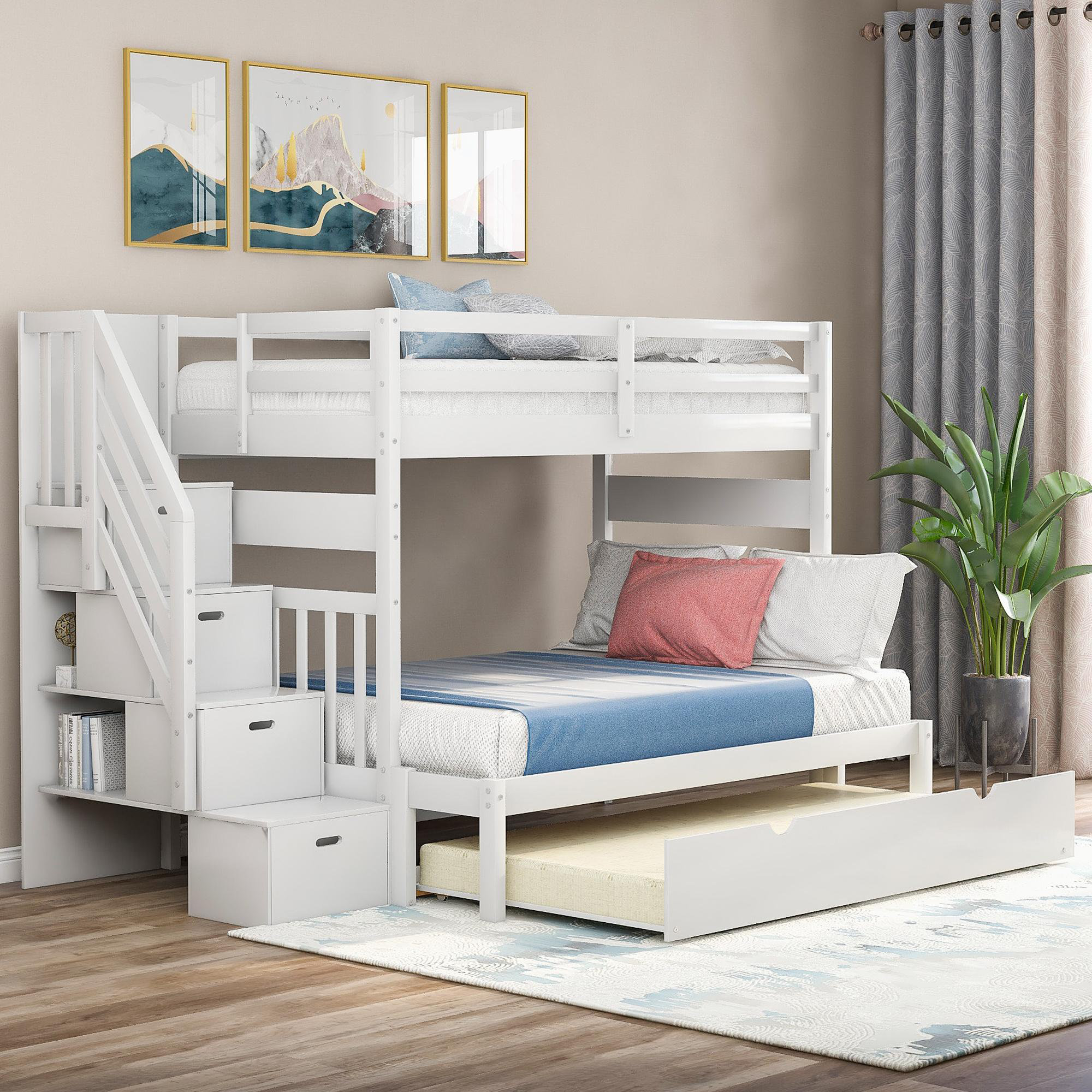 hazzard twin over full bed with trundle and shelves