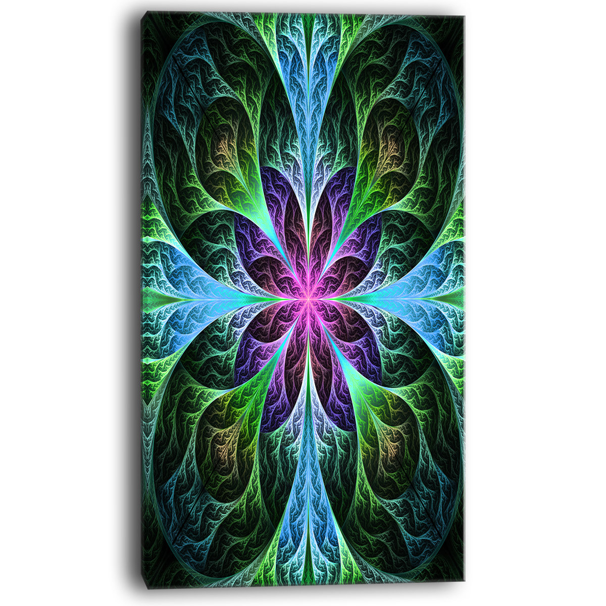 Designart Glowing Blue And Green Fractal Flower Pattern Graphic Art On Wrapped Canvas Wayfair