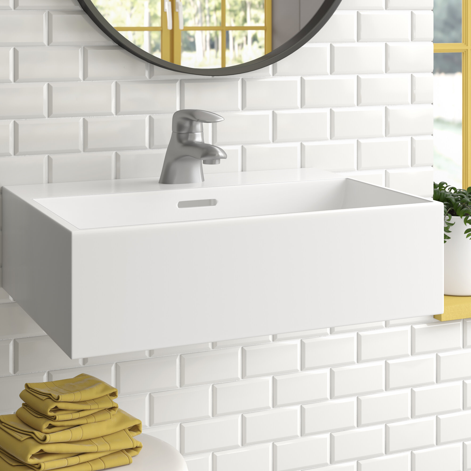 White Ceramic Bathroom Sink with Overflow Sink Bathroom Ceramic Basin Sink/Wash Basin/90 cm 