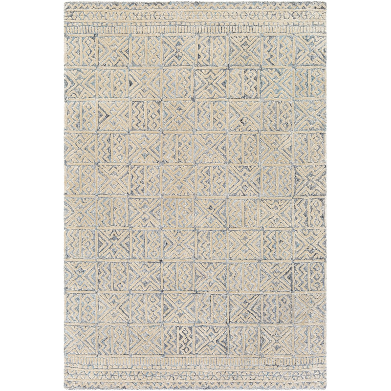 Foundry Select Cayla Southwestern Handmade Tufted Blue Beige Area Rug Wayfair