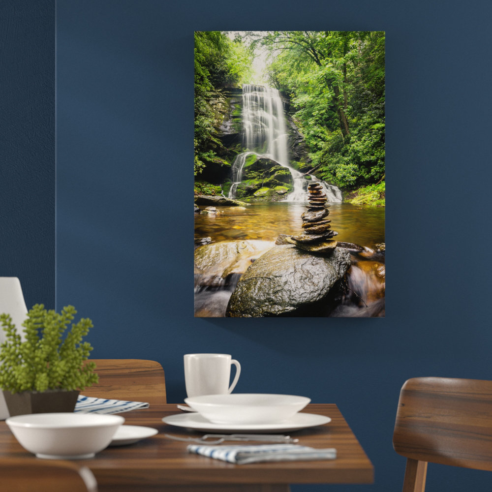 Zen Stones before Waterfall Canvas Picture Wall Decoration Art Print