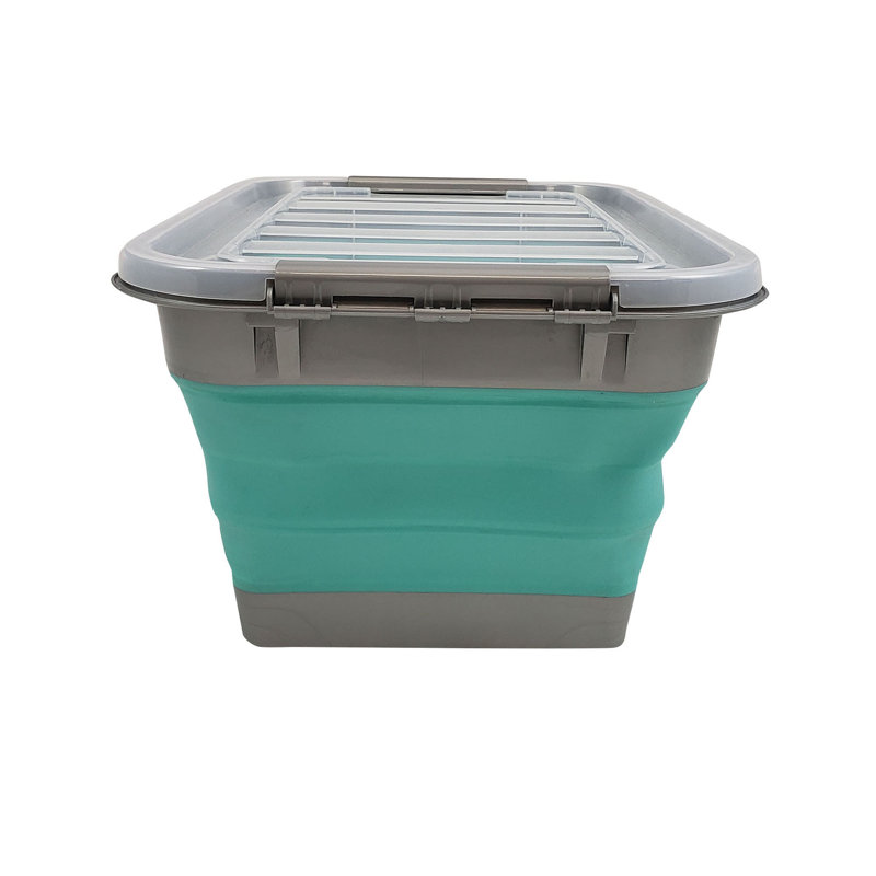 teal plastic storage bins