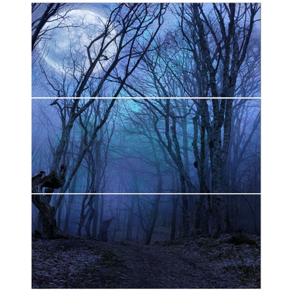 East Urban Home Dark Night Forest In Full Moon Oil Painting