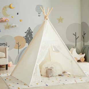 6  Giant Teepee Play House of Pine Wood with Carry Case by Trademark Innovations White 