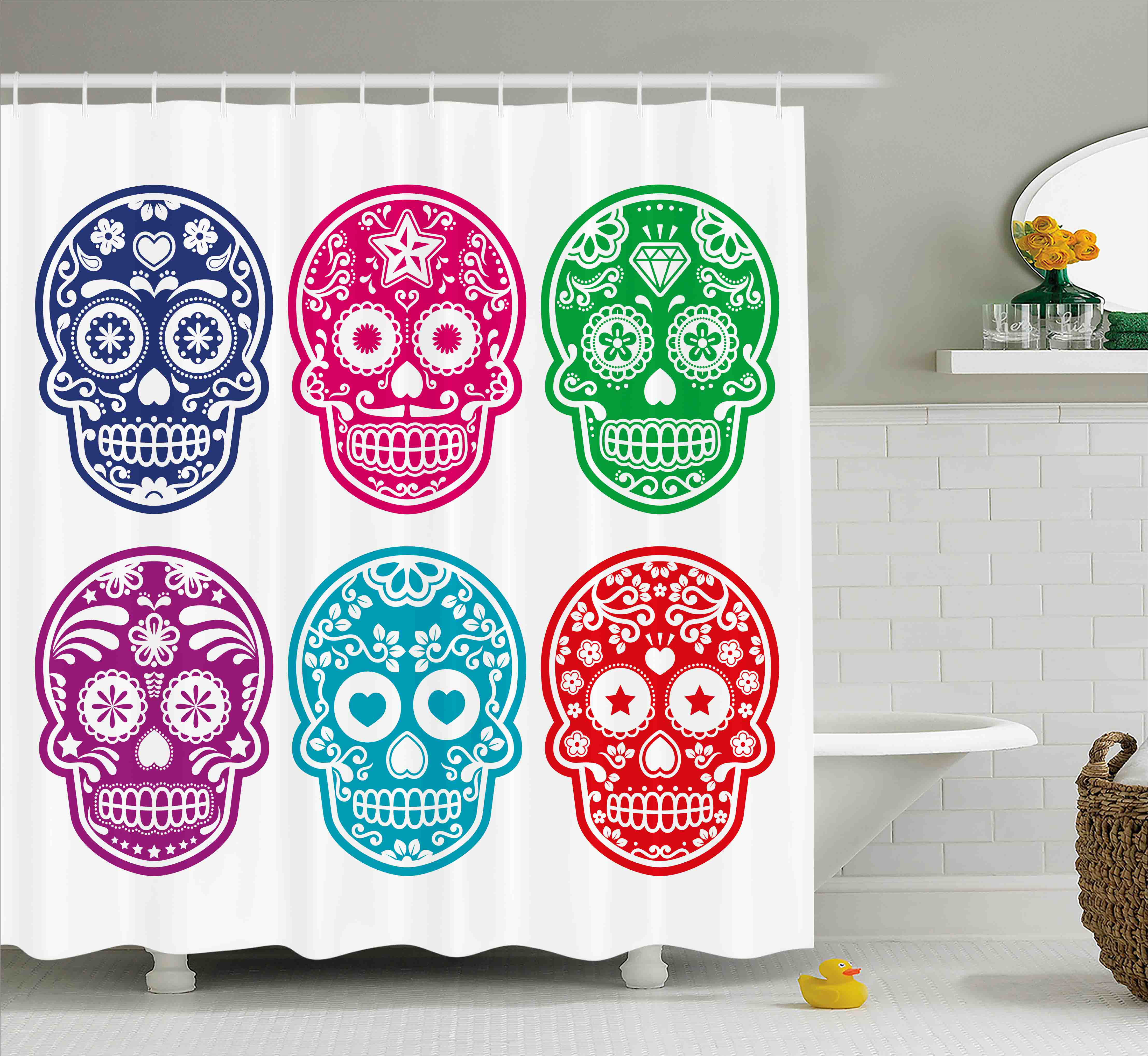 Mexican Retro Dots Shower Curtain Waterproof Suger Skull Polyester Bath Mat