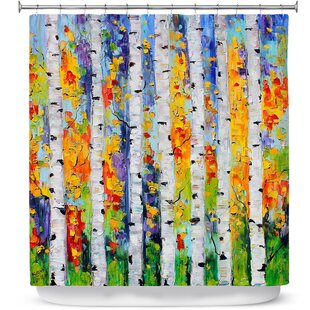 Abstract Birch Forest Vintage Hand Painted Retro Blue Tan Tree Shower Curtain 