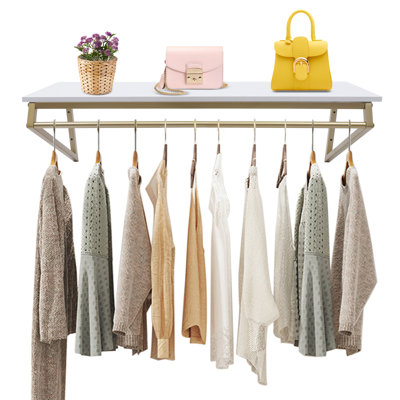 41.3in Clothes Rack With Top Shelf, Industrial Pipe Wall Mounted Garment Rack, Space-Saving Display Hanging Clothes Rack, Heavy Duty Detachable Multi-Purpose Hanging Rod