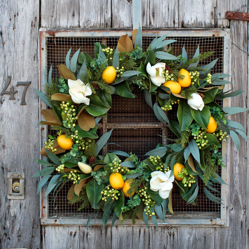 Rosalind Wheeler Fresh Citrus Real Touch Magnolia And Lemons Eucalyptus Everyday Spring Silk Wreath Reviews Wayfair