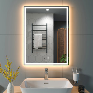 Switches Bluetooth Speaker Demister Heat Pad Dimming Function- Wall Mounted Illuminated Mirror Modern Bathroom Mirror with LED light and Additional Features 