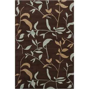 Shuntae Leaves Brown Floral Area Rug