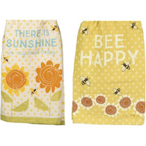 NEW!~"Bee Happy"~28"~TEA TOWEL~Hand/Kitchen/Dish~Flower/Yellow/Hive/Bumble Bee 