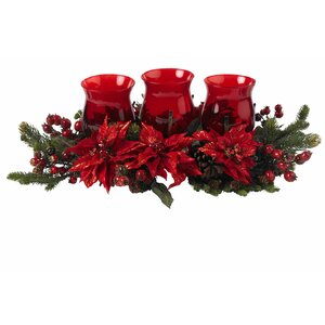 Poinsettia and Berry Triple Candelabrum