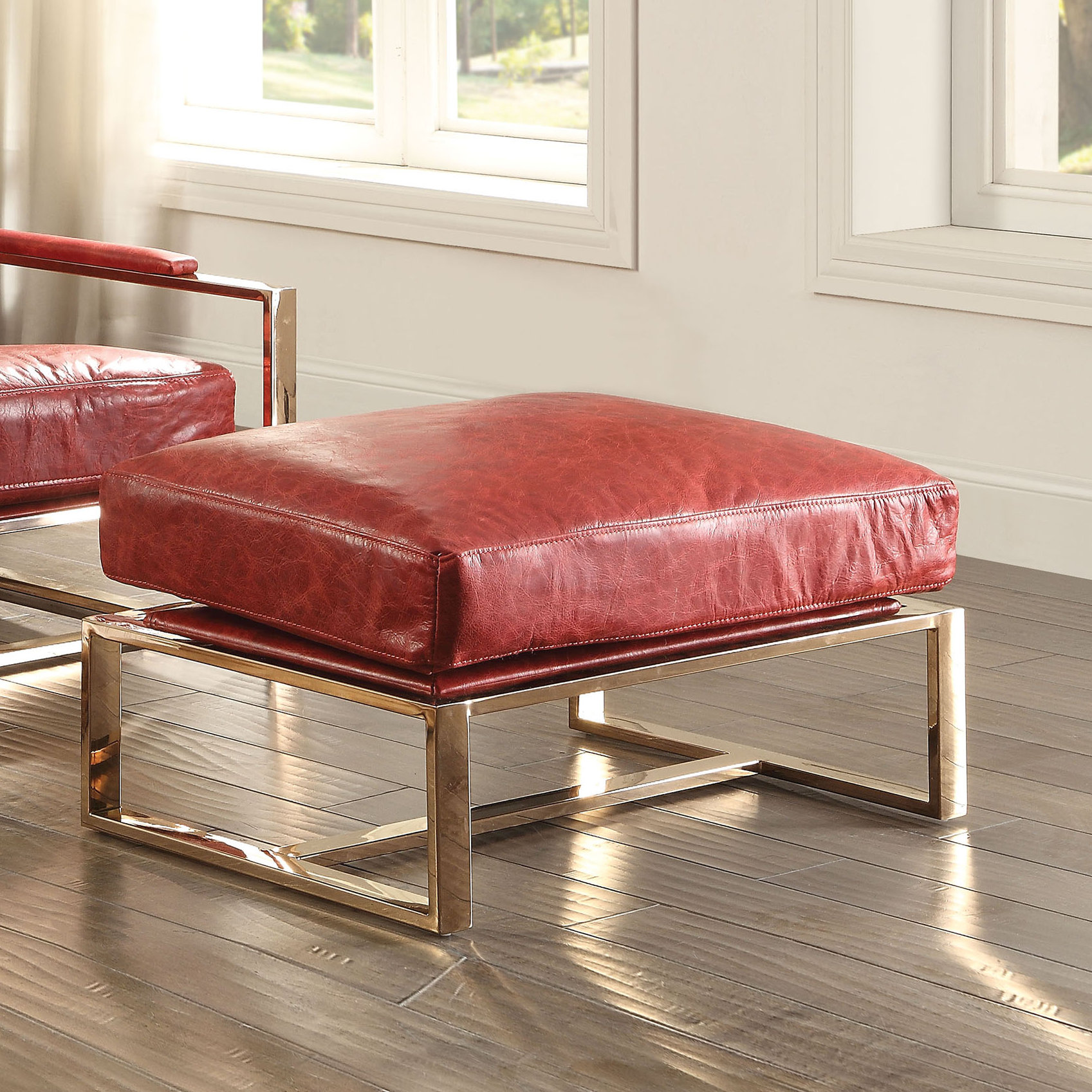 17 Stories Malkesh Leather Ottoman Wayfair
