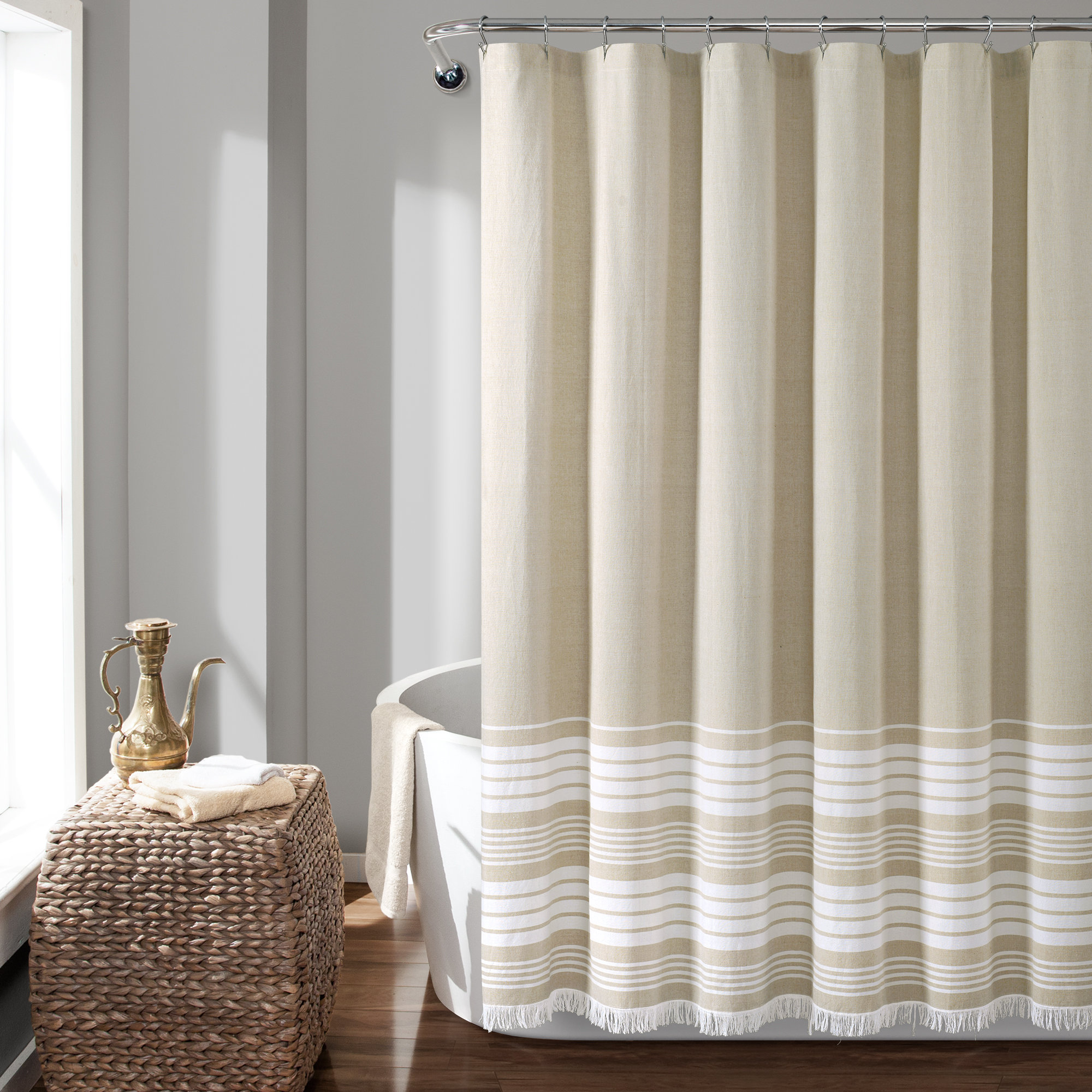Marston Yarn Dyed Tassel Fringe 100 Cotton Single Shower Curtain