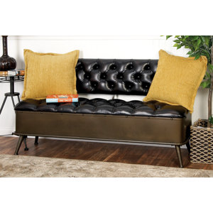 Metal and Faux Leather Storage Bench