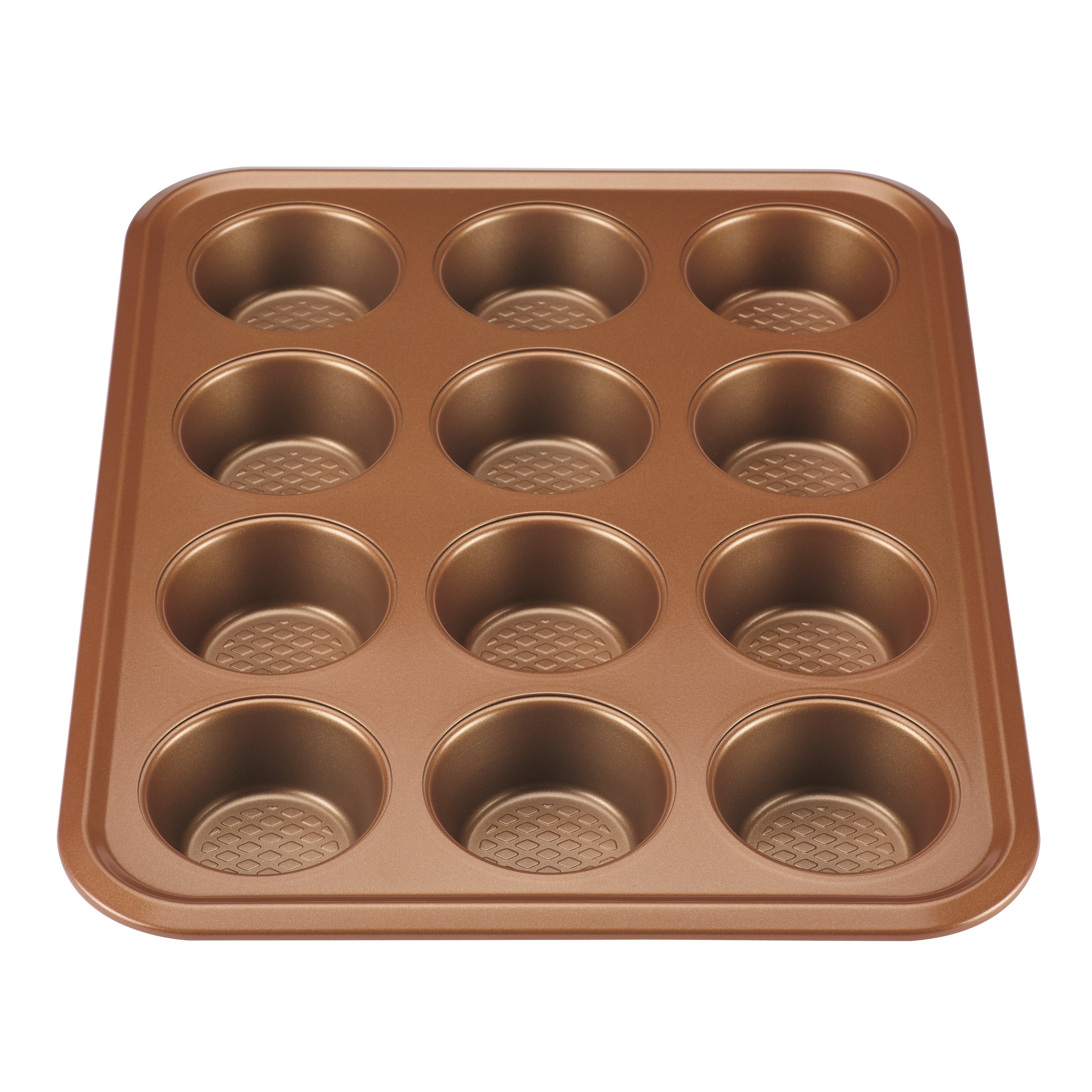 Nonstick Copper Muffin Pan 12 Cup Even Baking Dishwasher and Oven Safe 