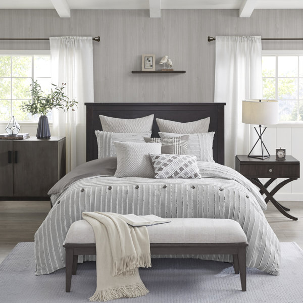 Luxury Grey Jersey Knit Comforter Set w/Ruffles AND Decorative Pillow 