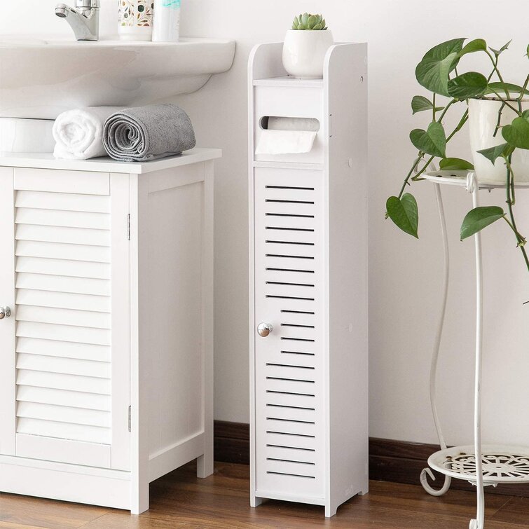 Toilet Paper Storage Cabinet Bathroom Floor Storage Cabinet Small Bathroom Storage Corner Floor Cabinet with Doors and Shelves White