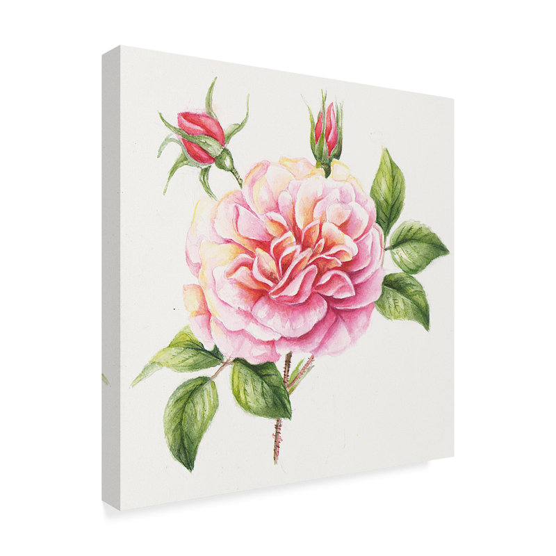 August Grove Single Pink Rose Acrylic Painting Print On Wrapped