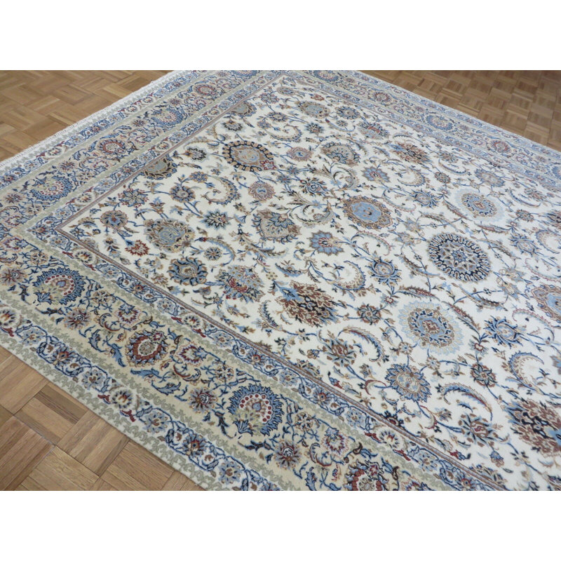 Charlton Home One Of A Kind Flintridge Hand Knotted Ivory Blue 8 Kind Flintridge Hand Knotted Ivory