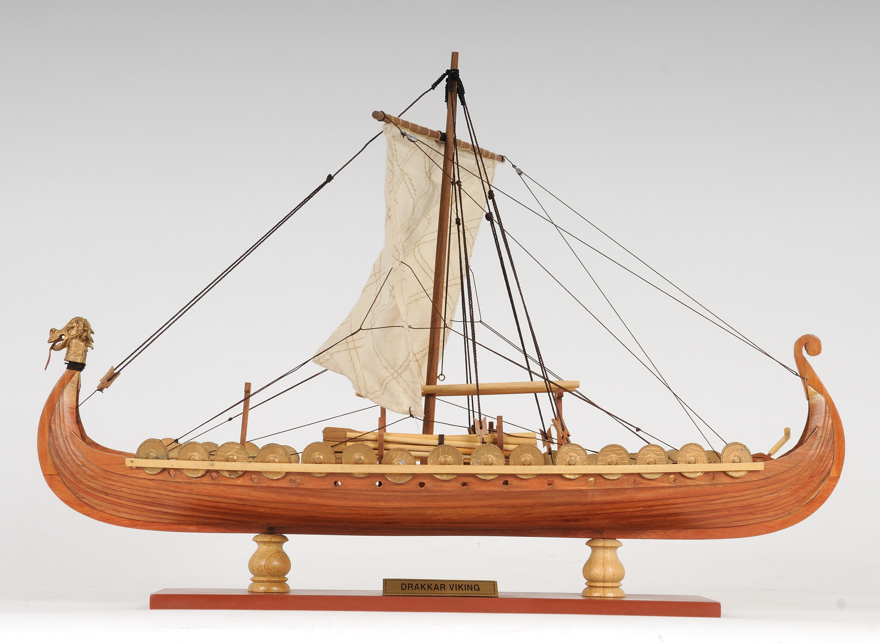 Drakkar Dragon Viking Longship Wooden Ship Model Small 15" Fully Built Sailboat 