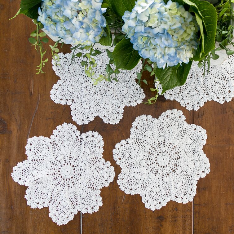 Ecru and Off White. Heritage Lace Rose pattern 12" Round  Doily 