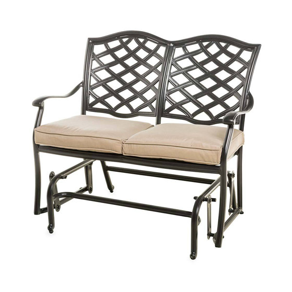 Plow Hearth Park Grove Cast Aluminum Outdoor Bench Glider With Cushions Wayfair