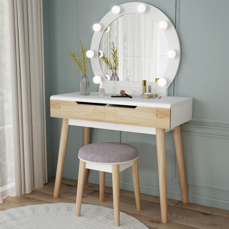 George Oliver Samuel Vanity Set With Stool And Mirror Reviews Wayfair