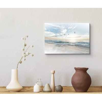 Coastal Beach Sunrise on The Beachy Scene Seagull Coastal Modern Large Canvas Print Wall Art Bedroom Decoration 24”x36 “ 