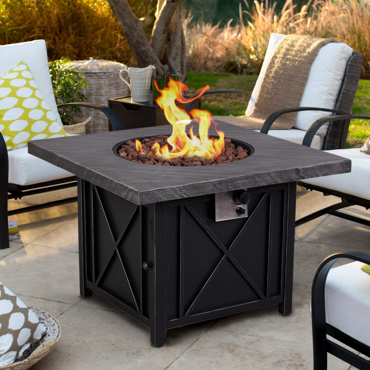 Freeport Park Melaina Slate Look Iron Propane Fire Pit Table Wayfair