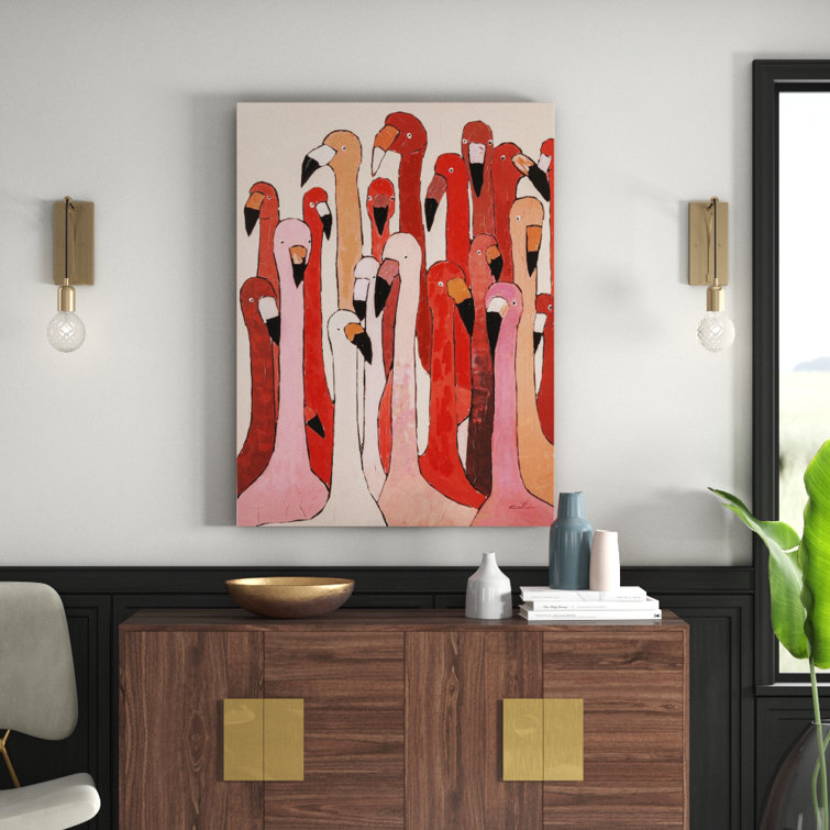 kare design leinwandbild touched flamingo meeting in rosa rot beige bewertungen wayfair de