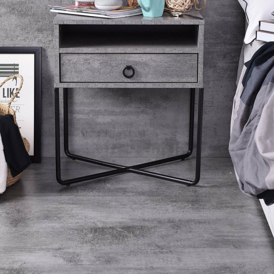 Emma S Design 1 Drawer Metal Nightstand In Gray Wayfair