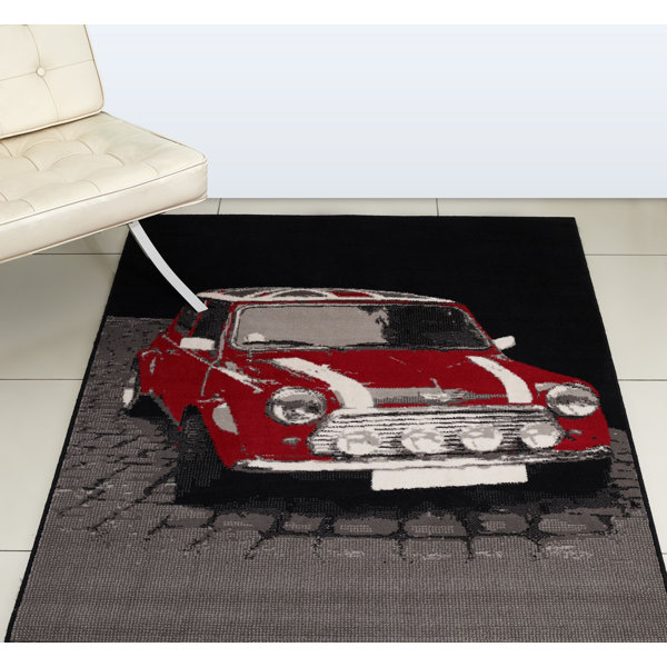Retro Mini car short pile rug mat non slip gel back green black brand new