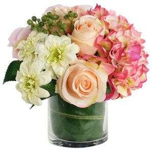 Artificial Silk Mixed Floral Arrangements in Decorative Vase