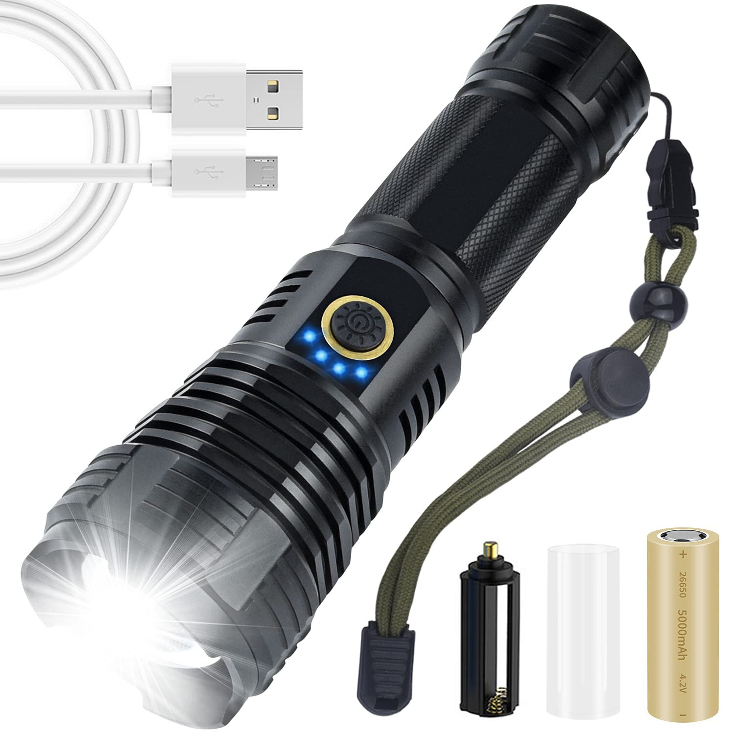 Rechargeable LED Flashlight XHP70.2 Tactical Torch With 26650  LED Lantern 