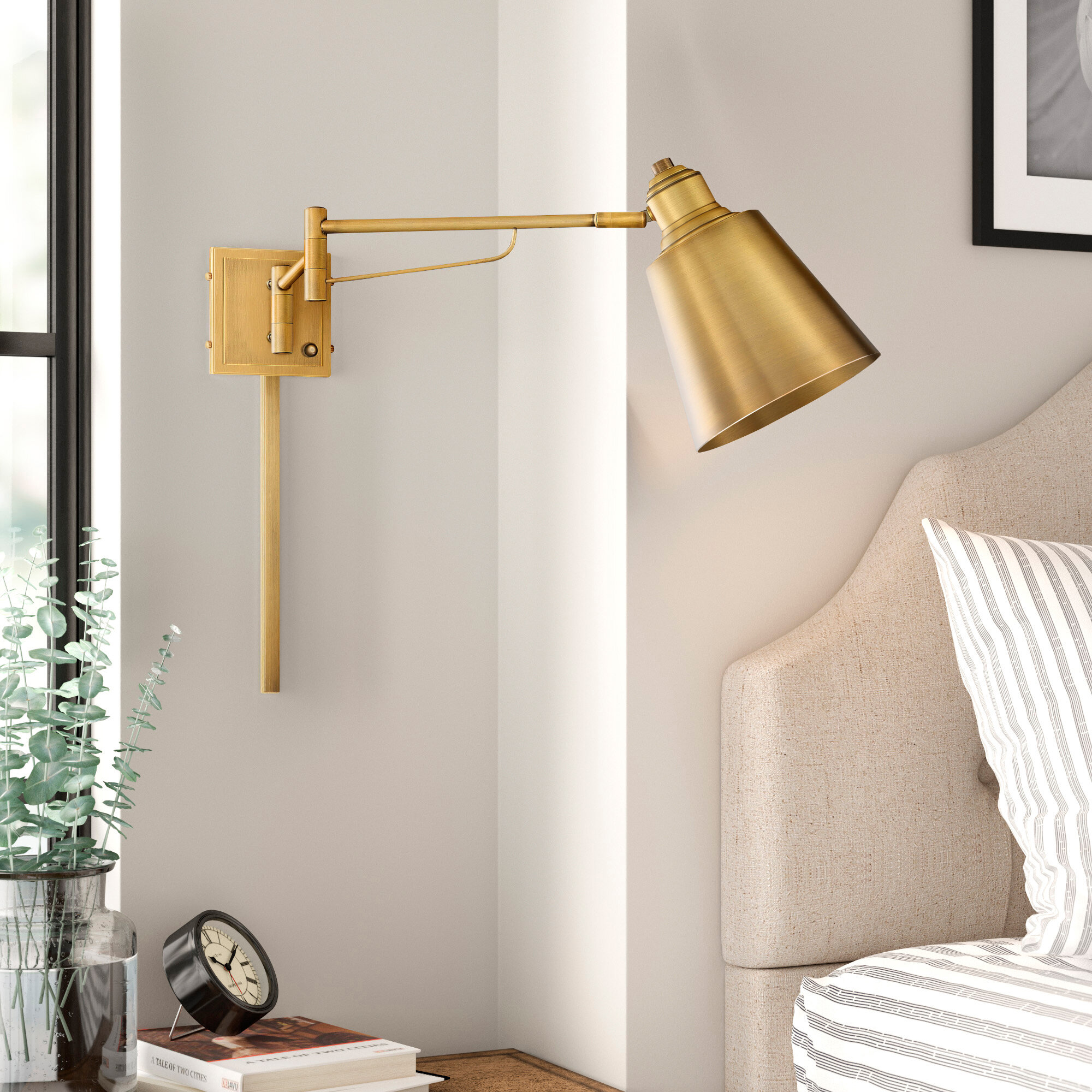 Vintage Brass Swing Arm Wall Mount Light Adjustable Swivel Lamp Plug In 8" Leigh