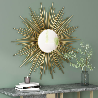 Wallner Sunburst Metal Framed Wall Mounted Accent Mirror in Gold